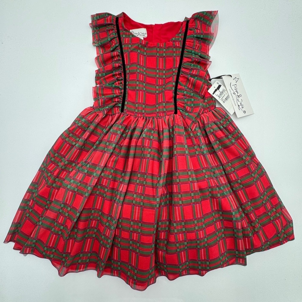 NEW Pippa & Julie Girls Cynthia Red‎ Plaid Ruffle Holiday Dress Size 6X Flutter